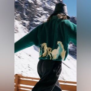 Free People Hit the Slopes Coveted Polar Bear Popover Fleece Top Oversize XS
